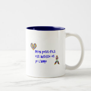 Tasse Mon petit-fils est autiste et je l'aime Tweekleurige Koffiemok