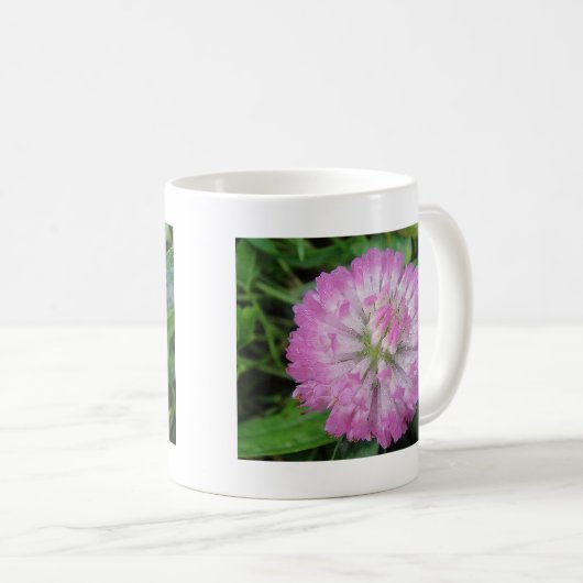 Tasse rosa Kleeblüte mit Wassertropfen Koffiemok (Voorkant rechts)