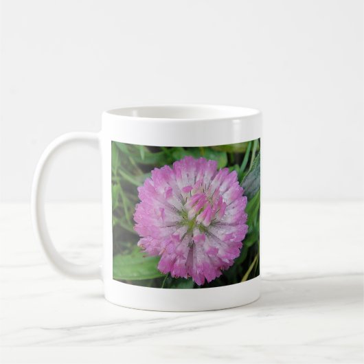 Tasse rosa Kleeblüte mit Wassertropfen Koffiemok (Links)