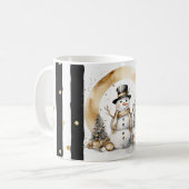 Tasse Snowman Watercolor Stripes Black Gold Var02 Koffiemok (Voorkant links)