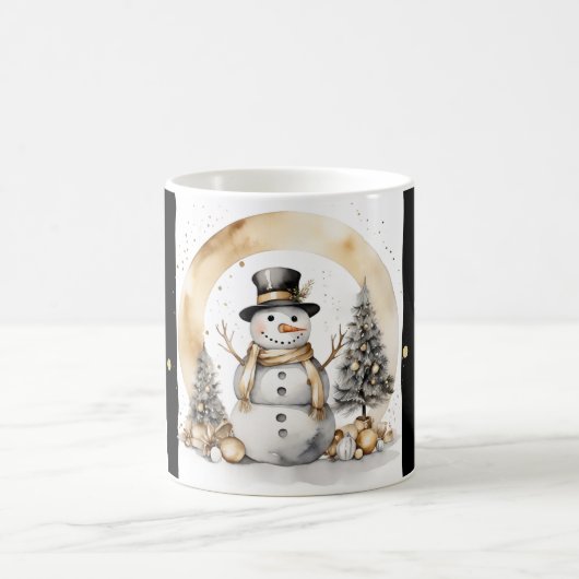 Tasse Snowman Watercolor Stripes Black Gold Var02 Koffiemok (Center)