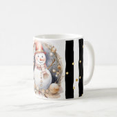 Tasse Snowman Watercolor Stripes Black Gold Var03 Koffiemok (Voorkant rechts)