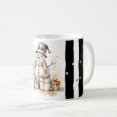 Tasse Snowman Watercolor Stripes Black Gold Var04 Koffiemok (Voorkant rechts)