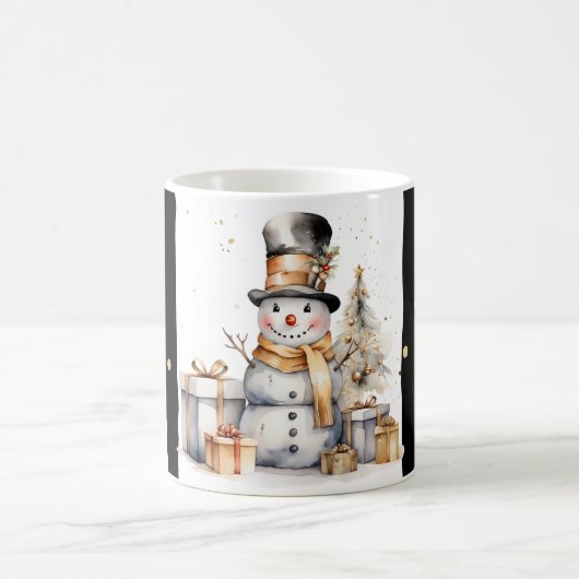 Tasse Snowman Watercolor Stripes Black Gold Var05 Koffiemok (Center)