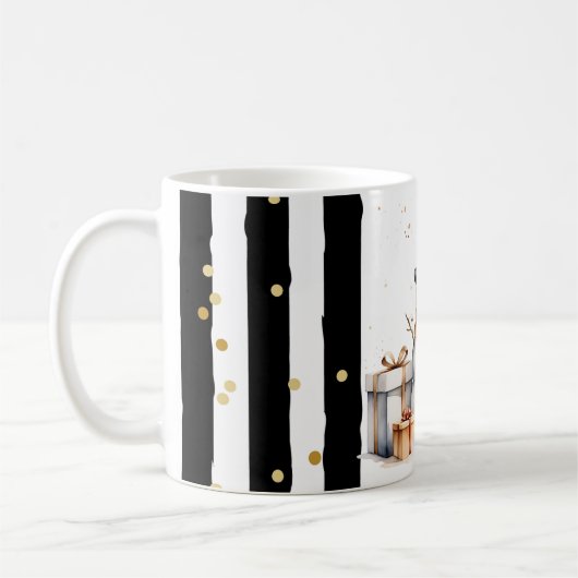 Tasse Snowman Watercolor Stripes Black Gold Var05 Koffiemok (Links)