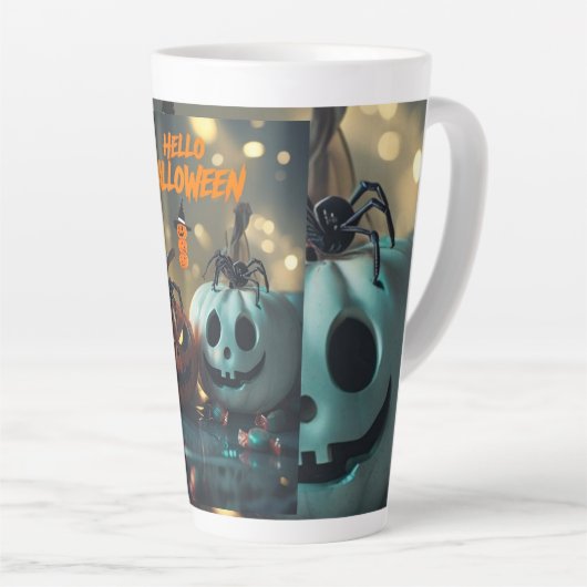 Tasse van Citrouille Hello Halloween! Latte Mok (Rechterhoek)