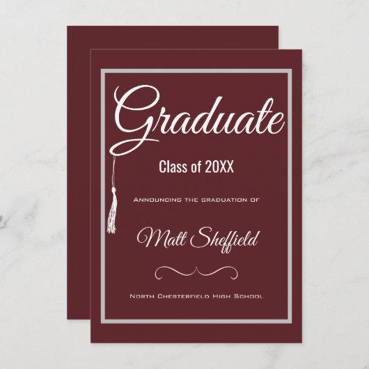 Tassel Afstuderen Aankondiging Grey en Maroon (Voorkant / Achterkant)