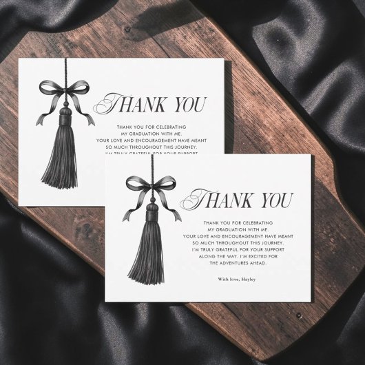 Tassel Black Bow Graduation Party Simple Bedankkaart