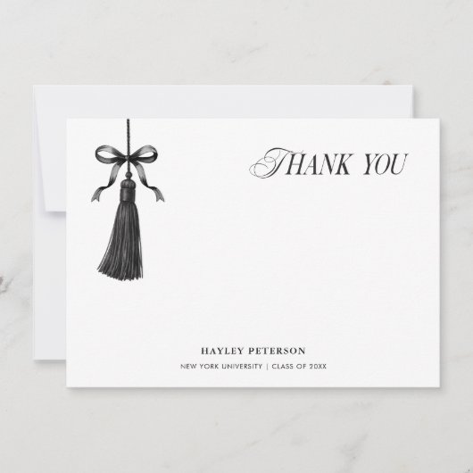 Tassel Black Bow Graduation Party Thank You Note (Voorkant)