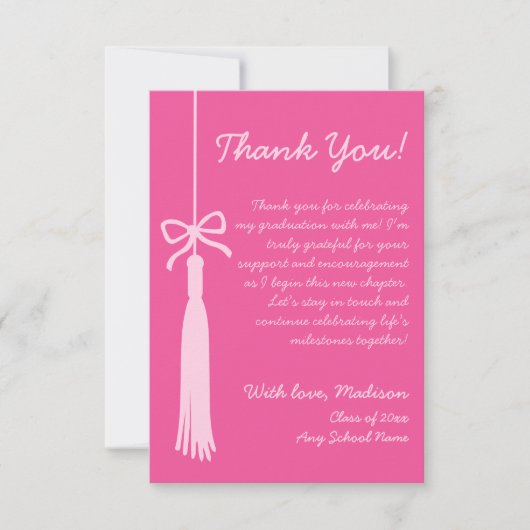 Tassel & Bow Roze Klasse van 2025 Afstuderen Bedankkaart (Voorkant)