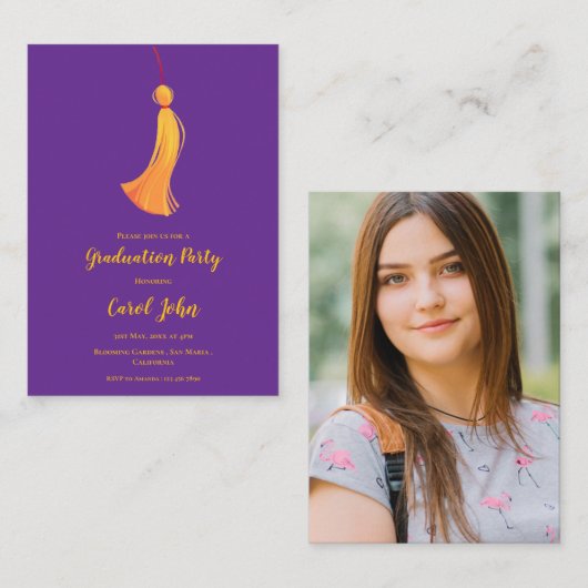 Tassel Foto 2025 Graduation Party Mini Uitnodiging Informatiekaartje (Voorkant / Achterkant)