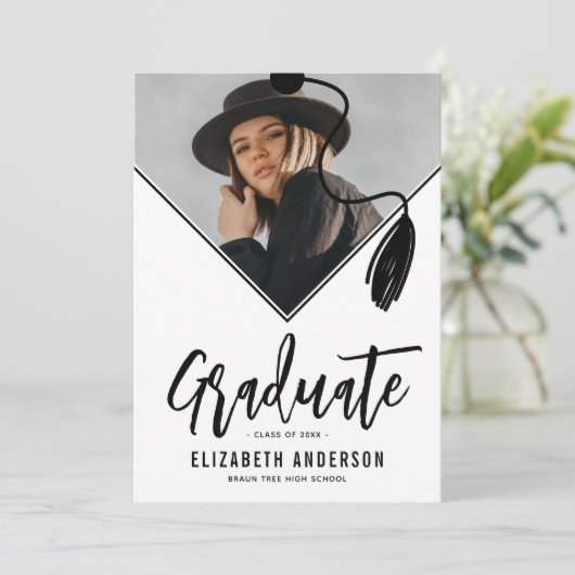 Tassel Pet Foto Afstuderen Aankondiging (Staand voorkant)