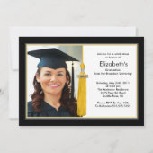 Tassel Photo Afstuderen Invitation Black & Gold Kaart (Voorkant)