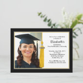 Tassel Photo Afstuderen Invitation Black & Gold Kaart (Staand voorkant)