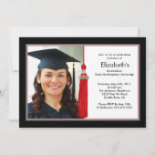 Tassel Photo Afstuderen Invitation Black & Red Kaart (Voorkant)