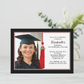Tassel Photo Afstuderen Invitation Black & Red Kaart (Staand voorkant)