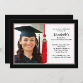 Tassel Photo Afstuderen Invitation Black & Red Kaart (Voorkant / Achterkant)