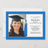 Tassel Photo Afstuderen Invitation Blue & White Kaart (Voorkant)