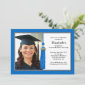 Tassel Photo Afstuderen Invitation Blue & White Kaart (Staand voorkant)