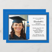 Tassel Photo Afstuderen Invitation Blue & White Kaart (Voorkant / Achterkant)