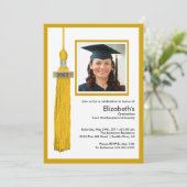 Tassel Photo Afstuderen Invitation Gold & White Kaart (Staand voorkant)