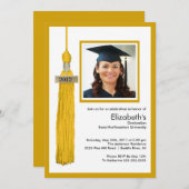 Tassel Photo Afstuderen Invitation Gold & White Kaart (Voorkant / Achterkant)