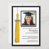 Tassel Photo Afstuderen Invitation Gold & White Kaart (Voorkant)