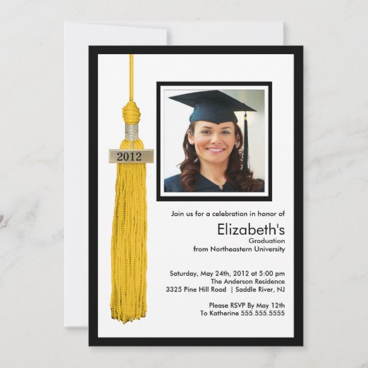Tassel Photo Afstuderen Invitation Gold & White Kaart (Voorkant)