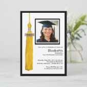 Tassel Photo Afstuderen Invitation Gold & White Kaart (Staand voorkant)
