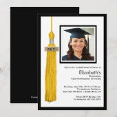 Tassel Photo Afstuderen Invitation Gold & White Kaart (Voorkant / Achterkant)