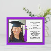 Tassel Photo Afstuderen Invitation Paars & White Kaart (Staand voorkant)