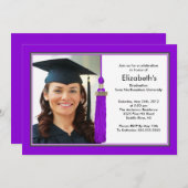 Tassel Photo Afstuderen Invitation Paars & White Kaart (Voorkant / Achterkant)