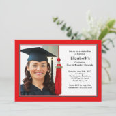 Tassel Photo Afstuderen Invitation Red & White Kaart (Staand voorkant)