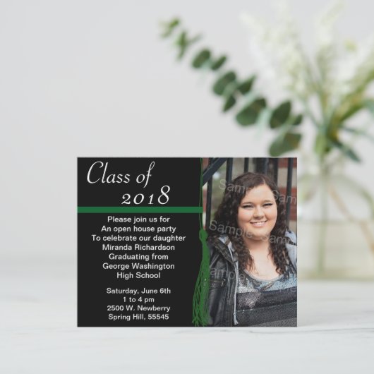 Tassel Photo Graduation Party Green en Black Kaart (Staand voorkant)