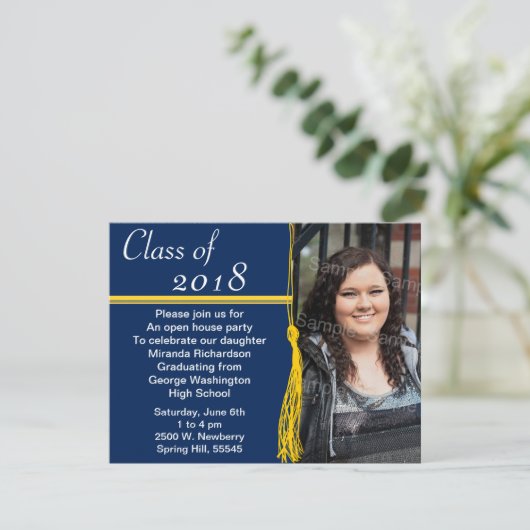 Tassel Photo Graduation Party Yellow and Blue Kaart (Staand voorkant)