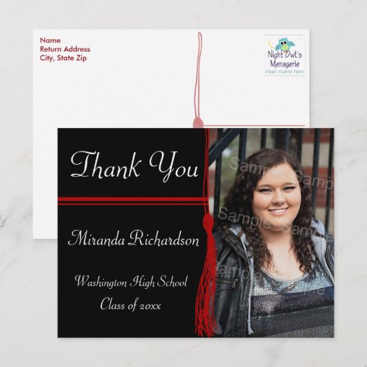 Tassel Red & Black Graduation Party aangekondigd Aankondigingskaart (Voorkant / Achterkant)