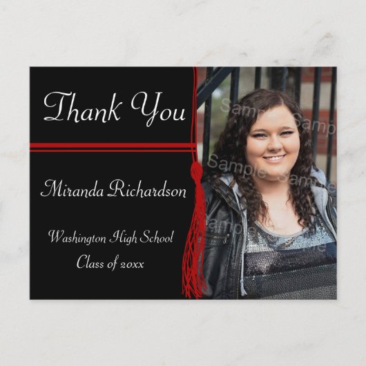 Tassel Red & Black Graduation Party aangekondigd Aankondigingskaart (Voorkant)