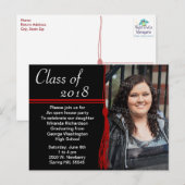 Tassel Red & Black Graduation Party aangekondigd Uitnodiging Briefkaart (Voorkant / Achterkant)