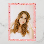 Tassel & Stars Roze Retro Script Afstudeerder Part Folie Uitnodiging (Achterkant)