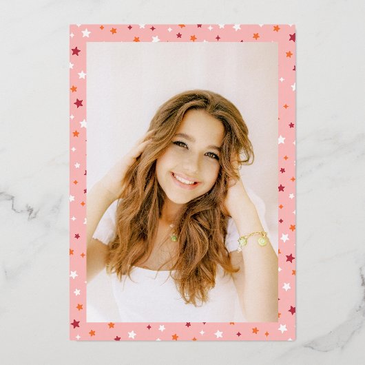 Tassel & Stars Roze Retro Script Afstudeerder Part Folie Uitnodiging (Achterkant)