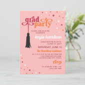 Tassel & Stars Roze Retro Script Afstudeerder Part Kaart (Staand voorkant)