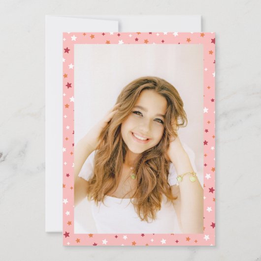 Tassel & Stars Roze Retro Script Afstudeerder Part Kaart (Achterkant)