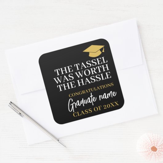 Tassel was het gedoe waard - Modern Afstuderen Vierkante Sticker (Envelop)