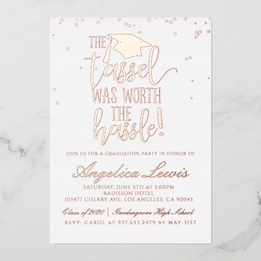 Tassel Worth of the Hassle Afstuderen Folie Uitnodiging (Voorkant)