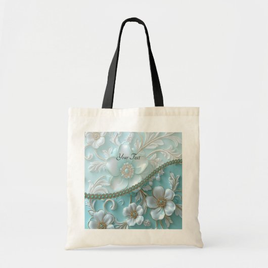 Tassen met bloemen in wit en turquoise (Voorkant)