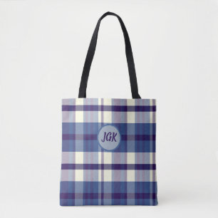 Tassen met eigen monogram in blauwe ruitstof