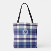 Tassen met eigen monogram in blauwe ruitstof (Achterkant)