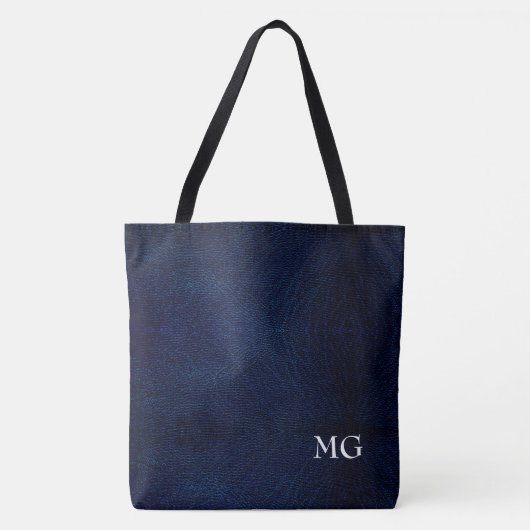 Tassen met monogram van imitatieleer in marineblau (Voorkant)