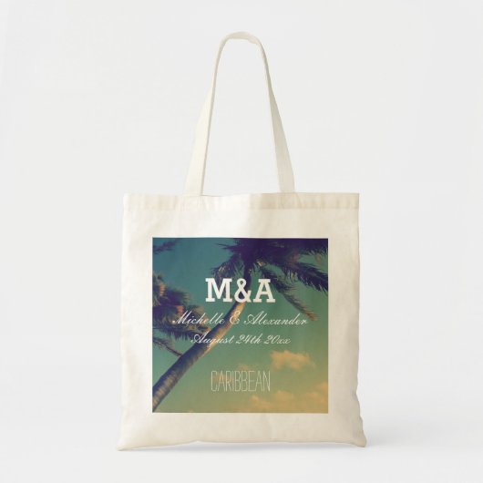 Tassen met monogram voor strandbruiloft in de palm (Voorkant)