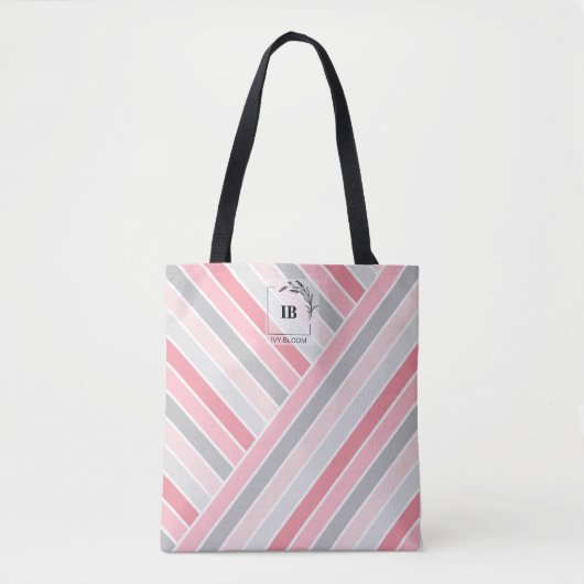 Tassen met roze gestreepte monogram en hengsel (Voorkant)